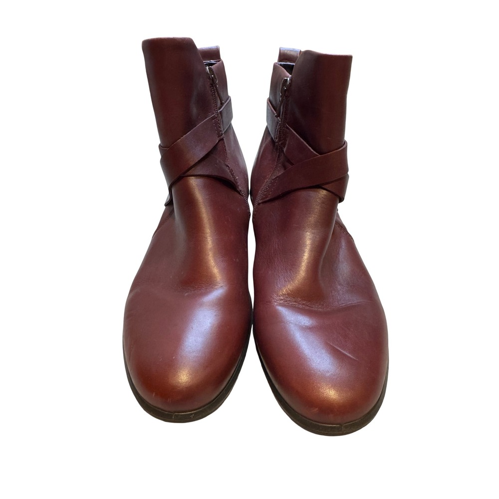 ECCO Womens Burgundy Leather Ankle Boots Wedge Side Zip Buckle Size 39